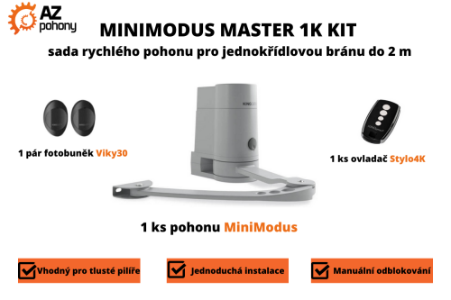 MiniModus Master 1K Kit - sada rychlých pohonů pro křídlovou bránu do 2 m